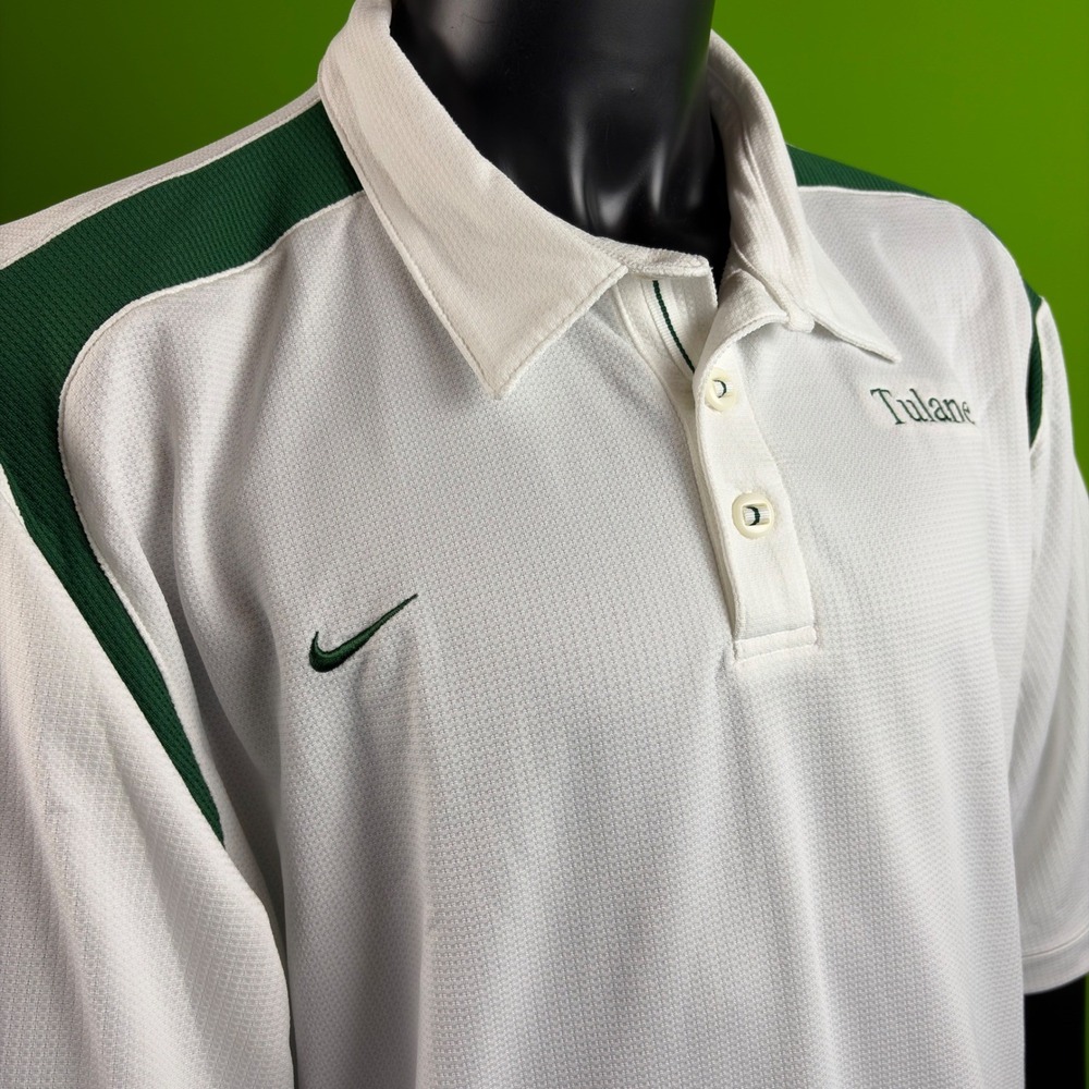 Tulane NIKE Seersucker Performance Polo Mens 2X Green Wave Shirt Fit-Dry 269351